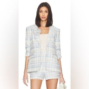 NWT CINQ A SEPT Pricilla Boxweave Scrunched-Sleeve Blazer Pastel Blue size 0